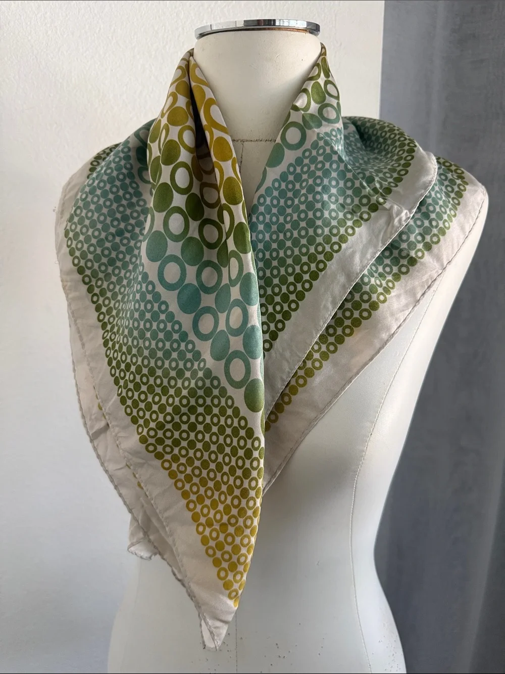 Charles Jourdan Yellow, Teal and Red Polka Dot Silk Scarf
